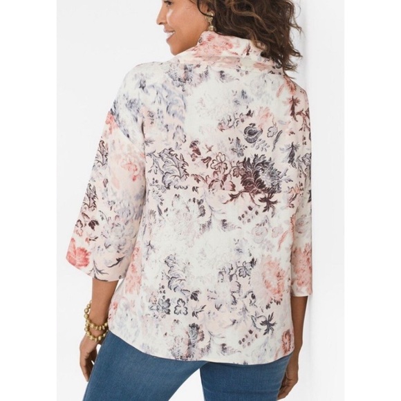 CHICOS NWT Parisian Floral 3/4 Sleeve Mock Neck Top 1 (M/8) - Picture 11 of 12